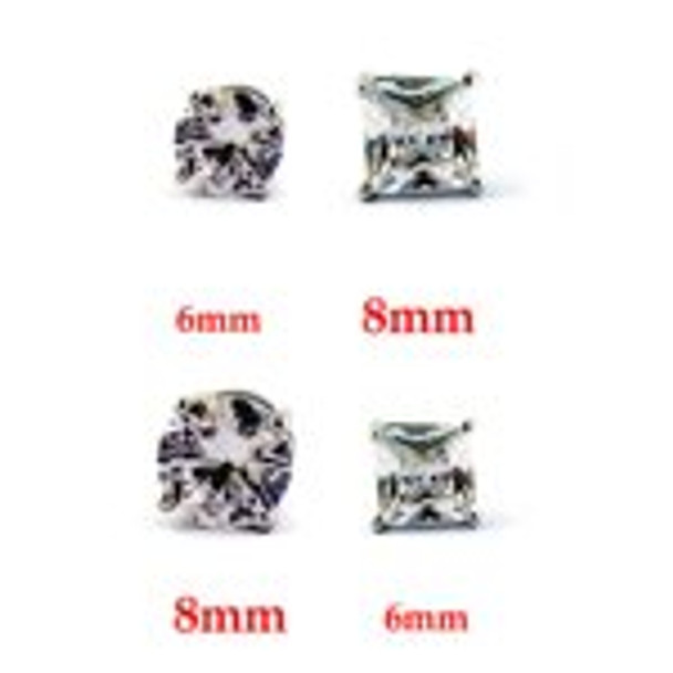 1 PAIR CZ CLEAR SQUARE / ROUND MAGNETIC Clip-On EARRINGS STUDS Men Women
