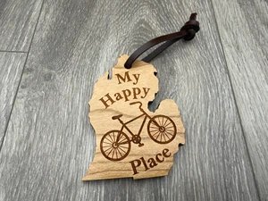 "My Happy Place" Bike Michigan Shaped Ornament