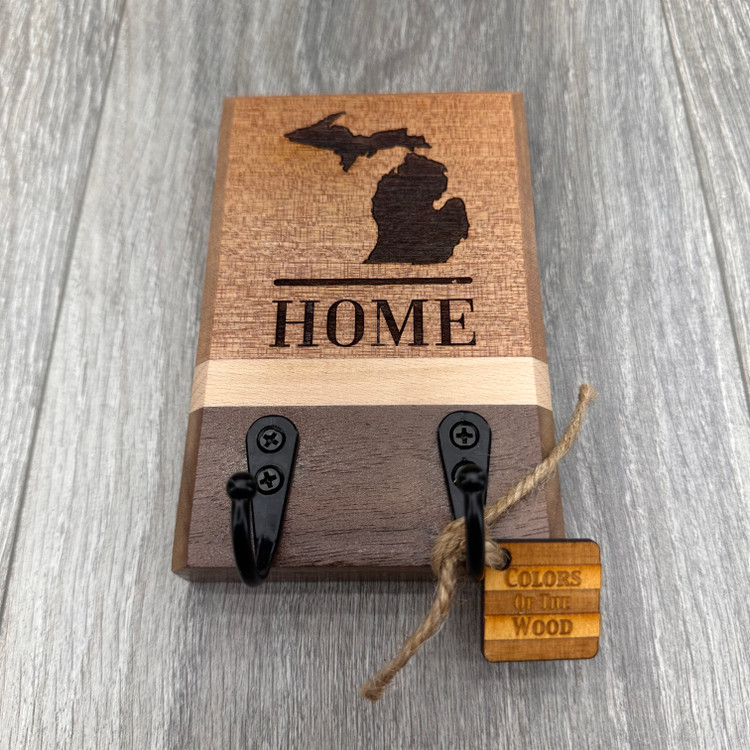 "HOME" Michigan Themed Key Holder (2 Hook)