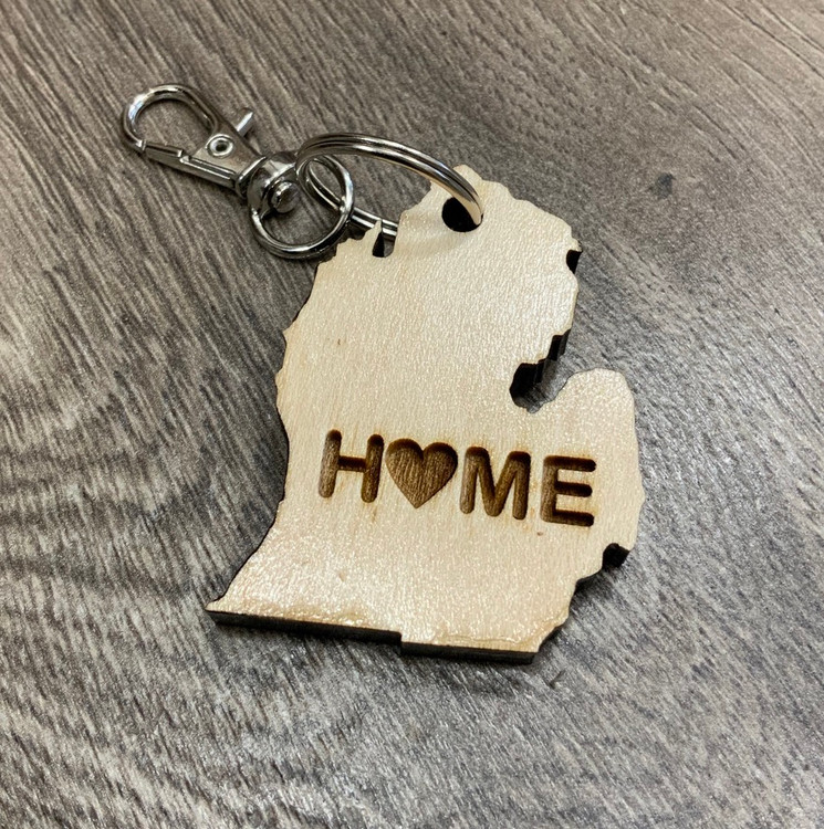 "HOME" Michigan Keychain (heart instead of O) (2x1.5)