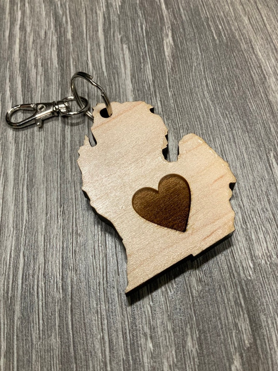 Michigan Keychain (Center Heart) (2.5x2)