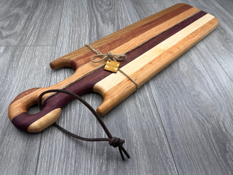 Six Stripe Long Charcuterie Board w/ Wooden Handle - Design 3