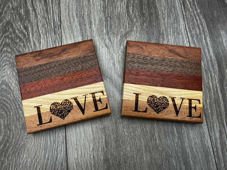 "LOVE" Coasters (with heart instead of O)