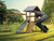 Wooden playground with swings and slide