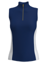 AB SPORT Navy Polka Women's Golf Sleeveless Zip Mock Polo Shirt