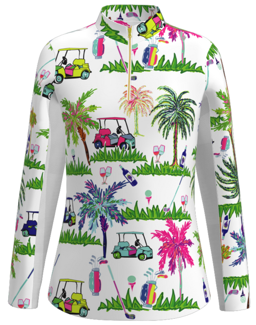 AB SPORT Women's Long Sleeve Golf Cart Print UV 40 Sun Shirt LS01-GCPW