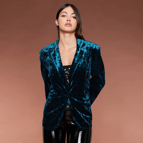 M7510-Crushed Velvet Blazer Teal