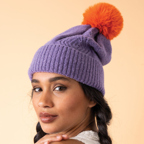 Ingrid Bobble Hat Lavender/tangerine