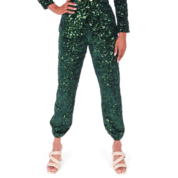 Downtown Jogger Green Sequin Cheetah