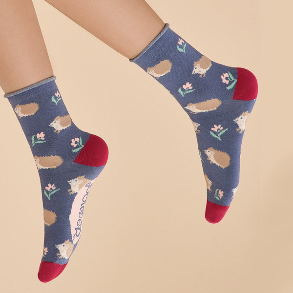 Ankle Socks Snuffling Hedgehogs In Navy