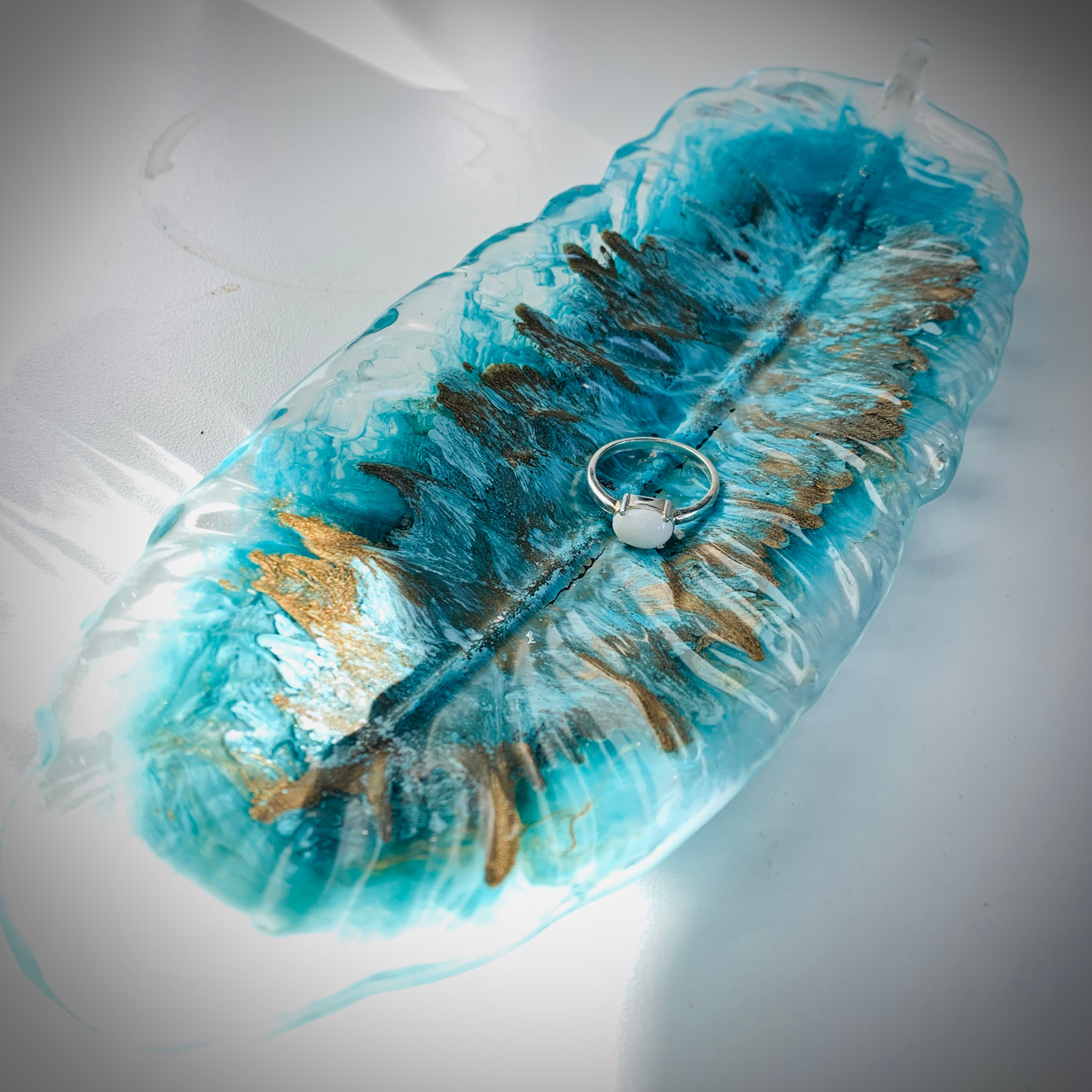 turquoise feather dish hollydayco
