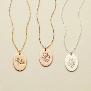birth flower oval necklace birth flower oval necklace