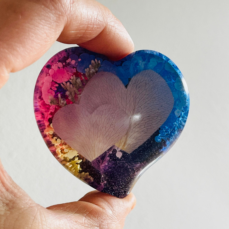 heart keepsake with flower petals