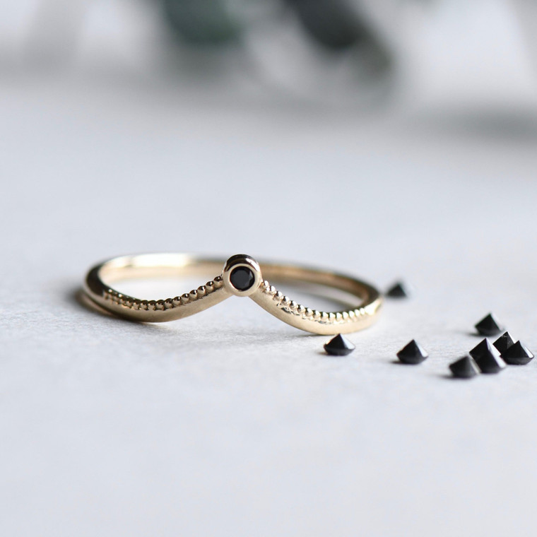 14K Milgrain chevron ring