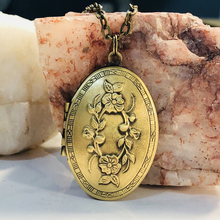 antique brass floral locket