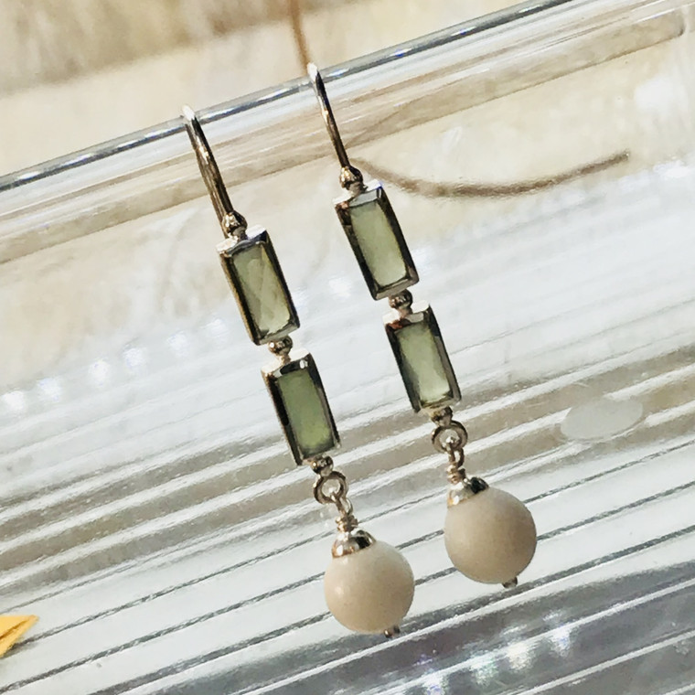 aqua chalcedony stone pearl earrings