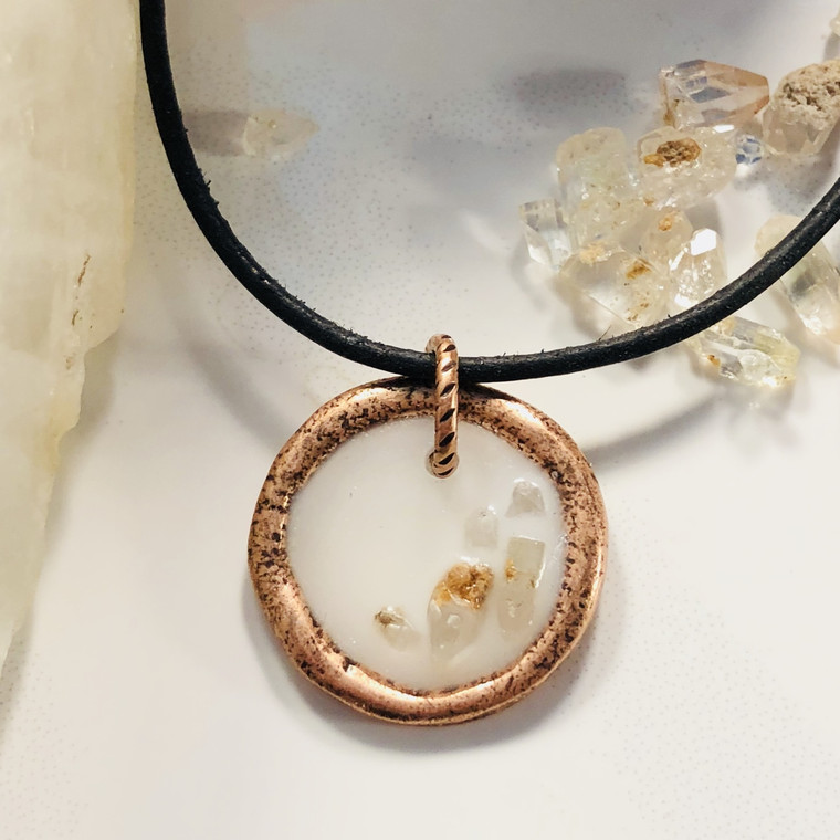 organic copper and quartz charm