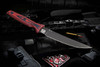 "Detailed view of the Spartan-Ronin Torii knife with a striking red and black handle. The knife features a durable fixed blade and ergonomic design for optimal performance in close quarters combat."