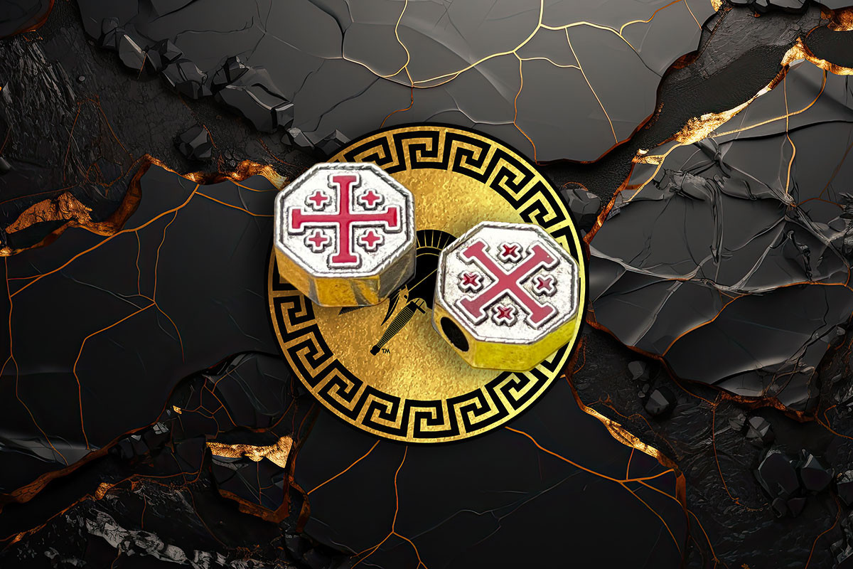 Crusader Cross Bead - Pewter Bead with Red Enameled Relief