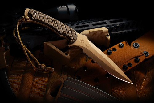 Ares fixed blade knife with FDE PVD coated blade & green canvas micarta handle