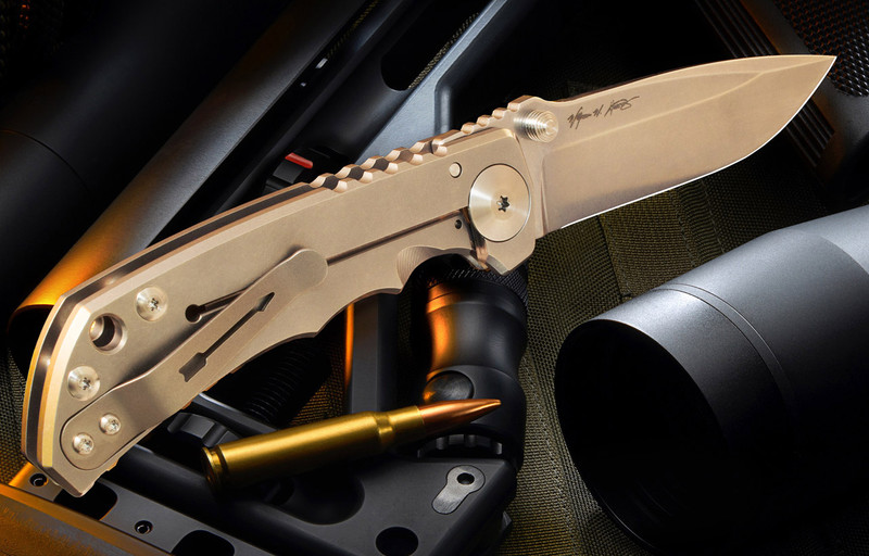 Spartan Harsey Folder - Stone Washed titanium with CPM MagnaCut blade