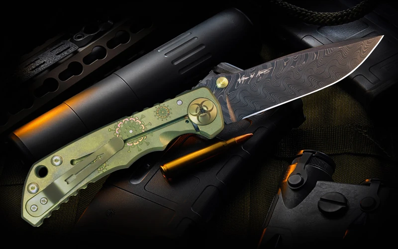 Spartan-Harsey Folder - Green Plague Doctor Edition - Chad Nichols Damascus