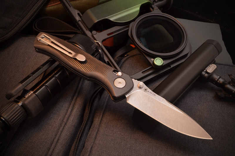 ELEOS Cross Bar Lock - Stone Washed Blade w/ Black Handle