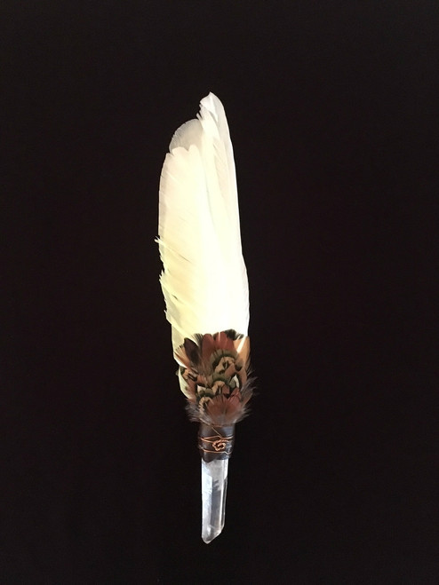Secondary Macaw Feather Fan with Crystal Handle Large (White) 