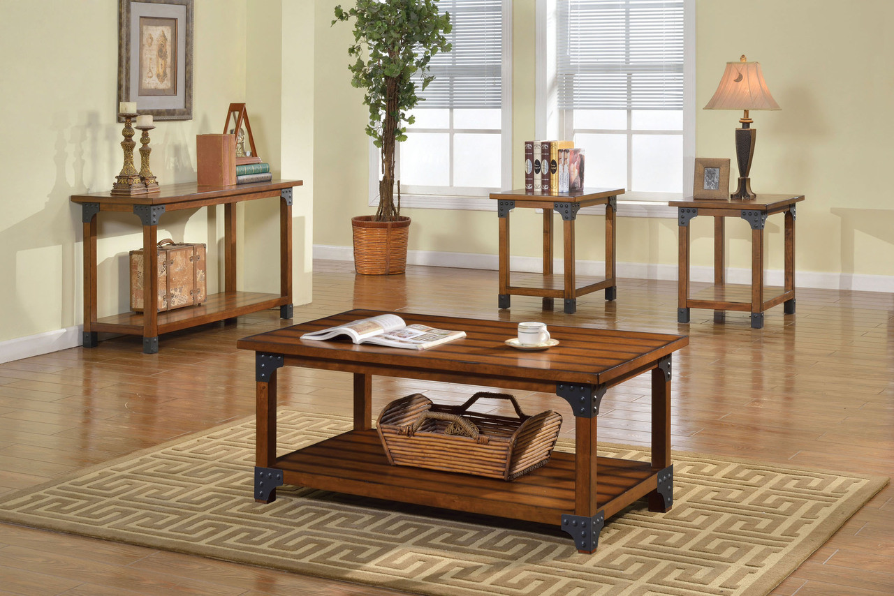 Zlatan Antique Oak Metal Coffee Table Set