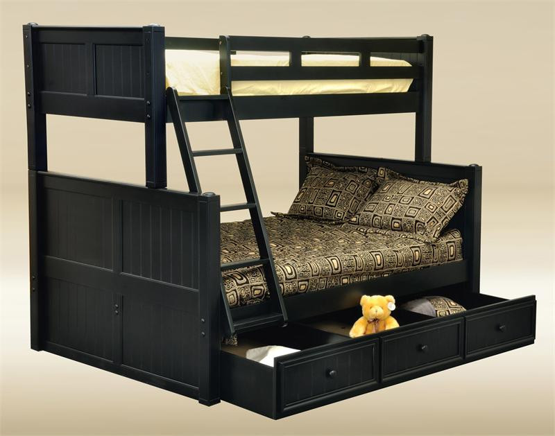 Navy Blue Twin Over Full Bunk Bed + Trundle + Drawers