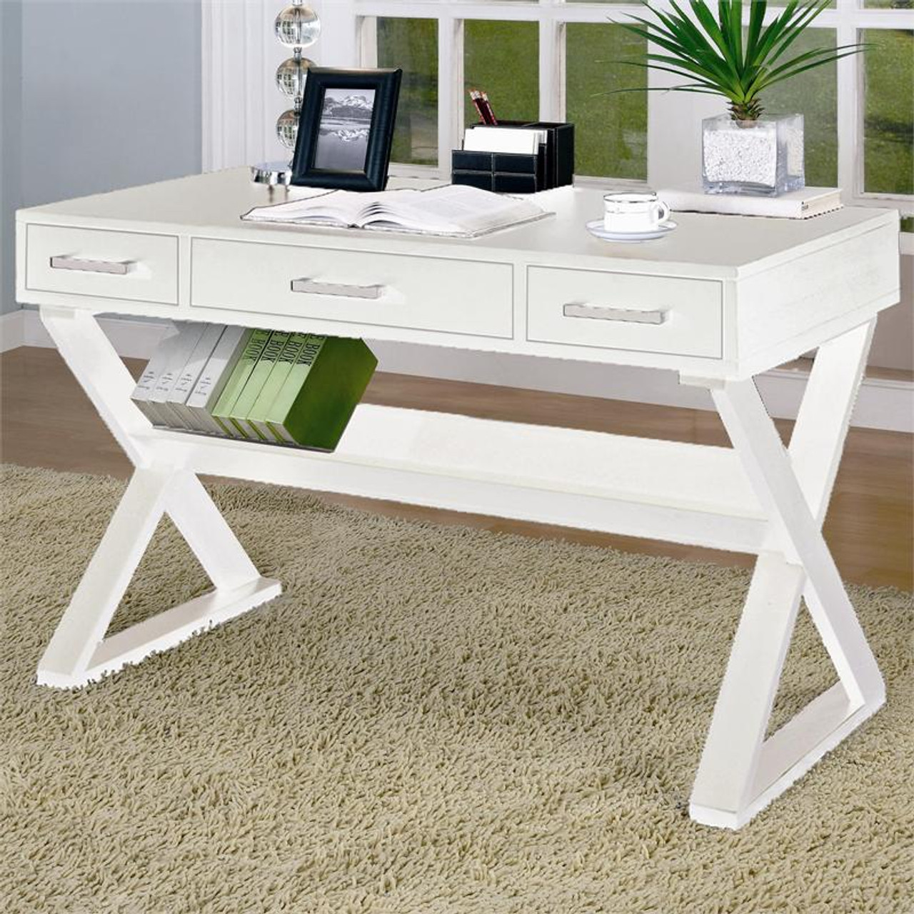 31 inch Simple Writing Vanity Desk with 2 Drawers for Home Office Bedroom  ,White
