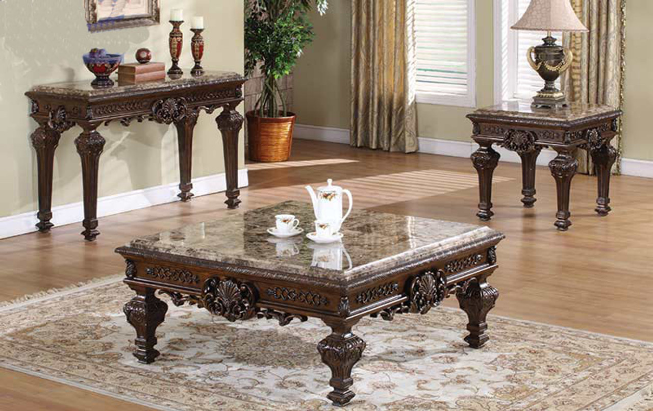 Camellia Over Sized Square Marble Coffee Table In Mahogany