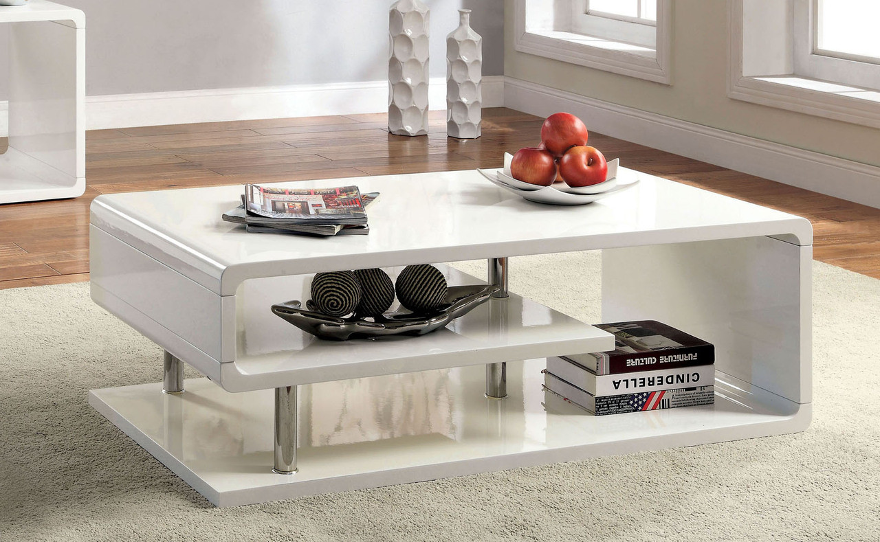 Valentia Modern White Gloss Chrome Coffee Table