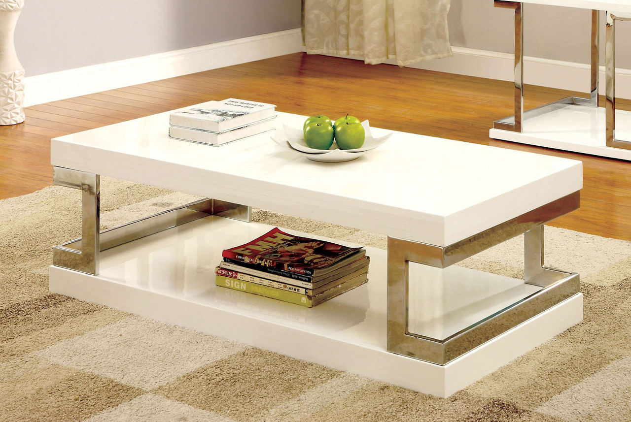 Messina Contemporary White Gloss Chrome Coffee Table