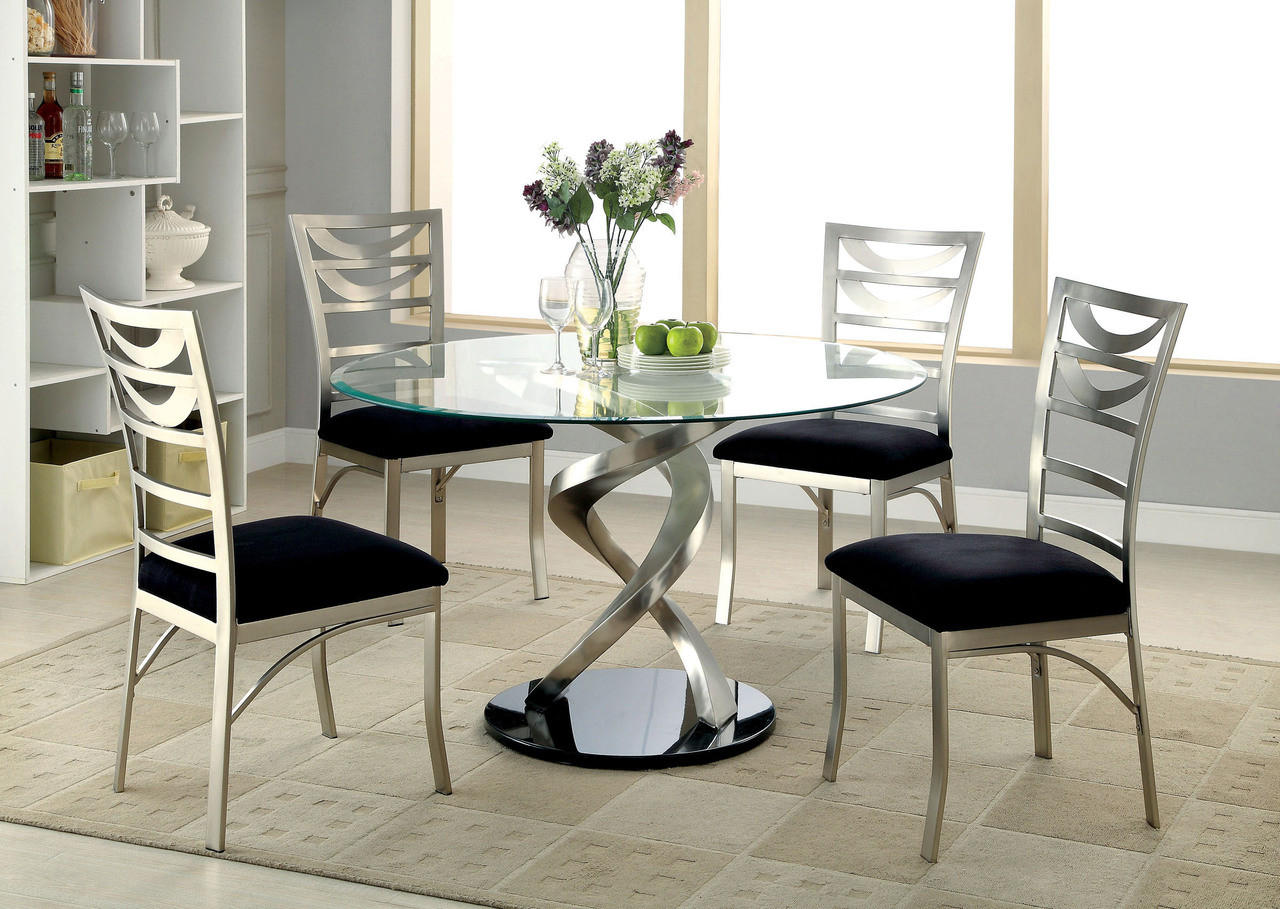 Glass Top Dinette Table And Chairs - Greyson Living Celine Gunmetal 45