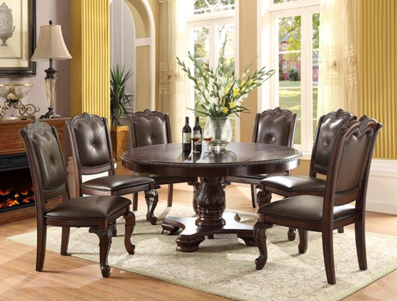 60 Kiera Dark Cherry Round Dining Table For 6 Persons