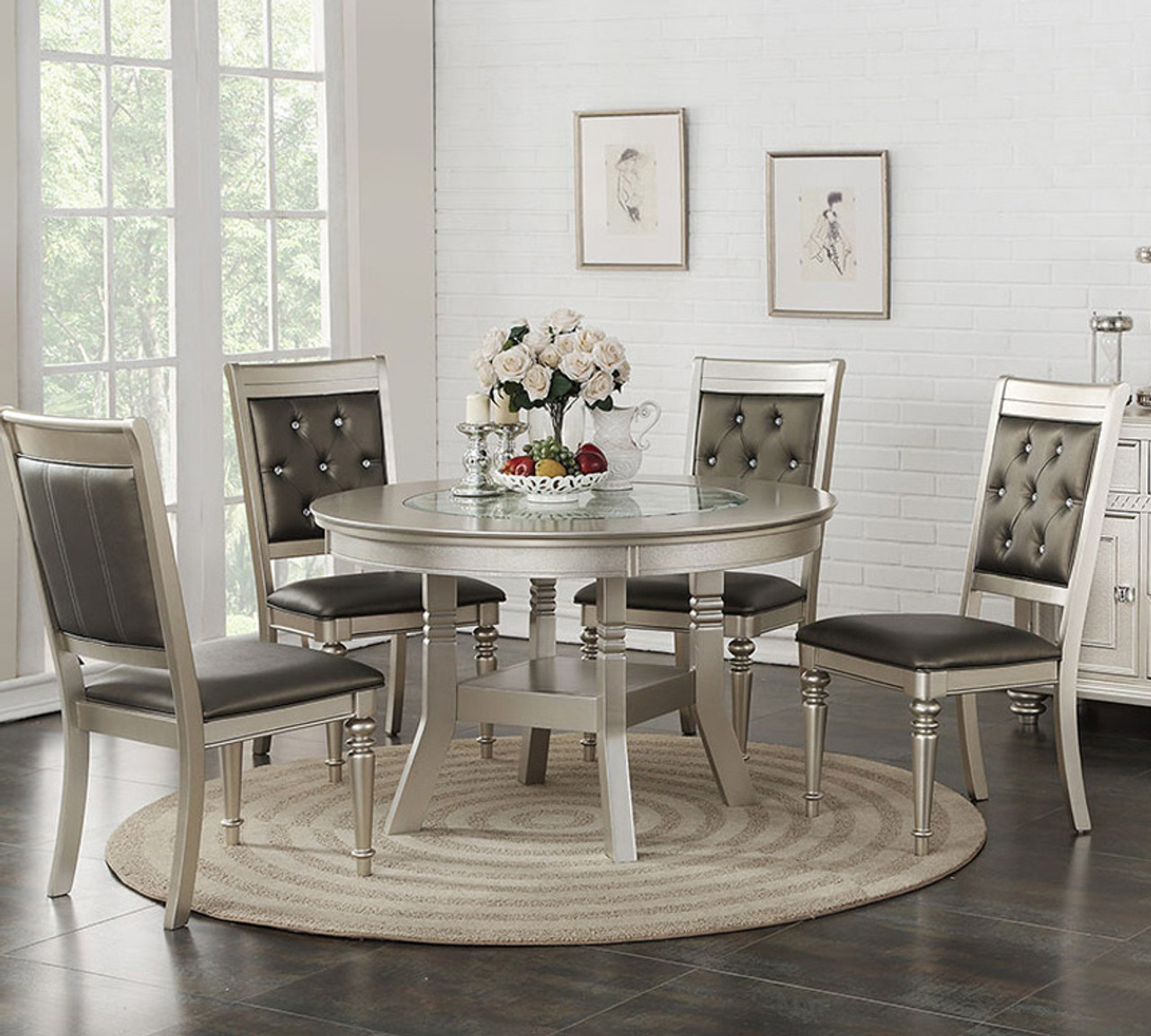 silver round dining table set