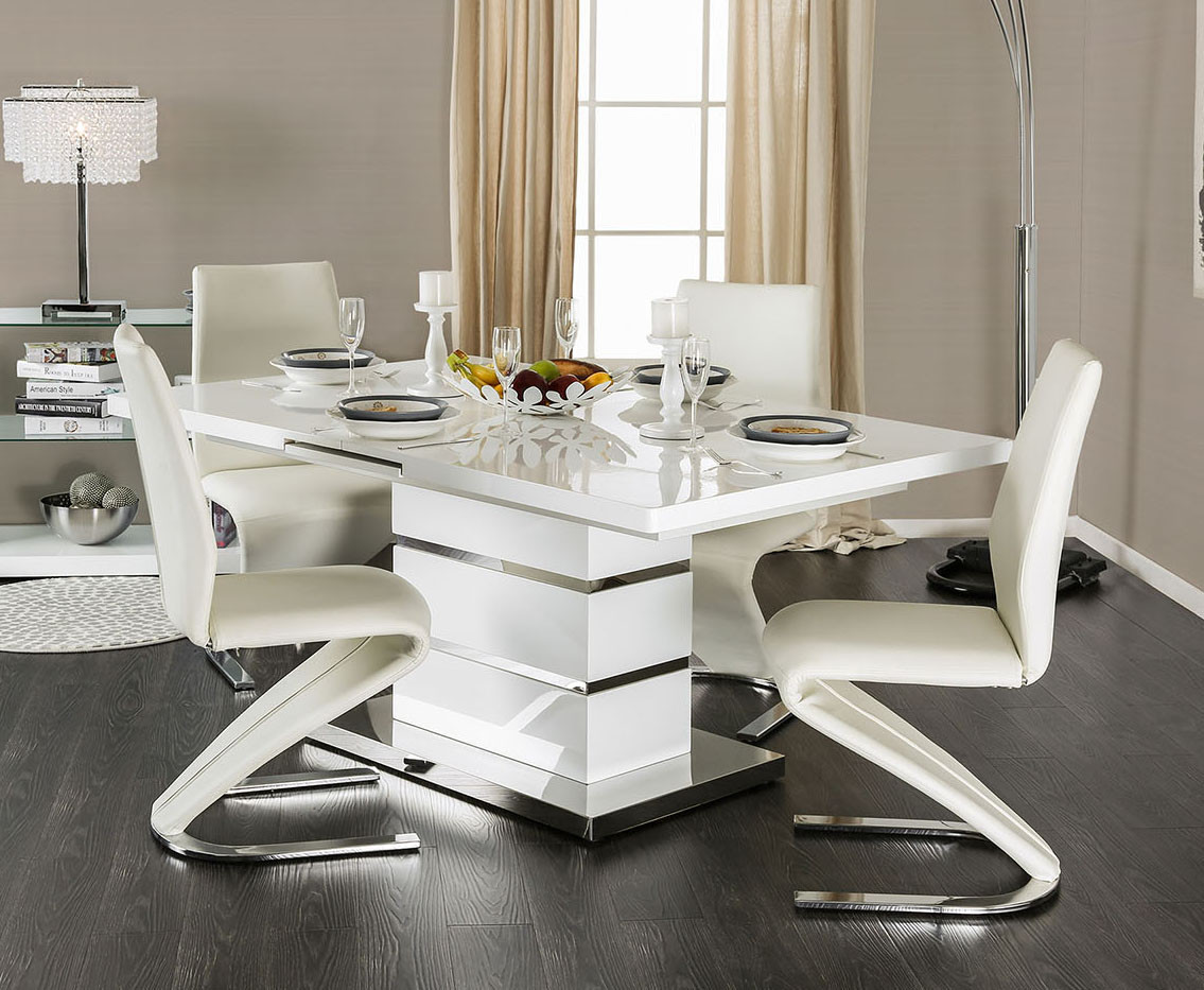 White Extendable Dining Table Set with 4 Chairs | Modern High 