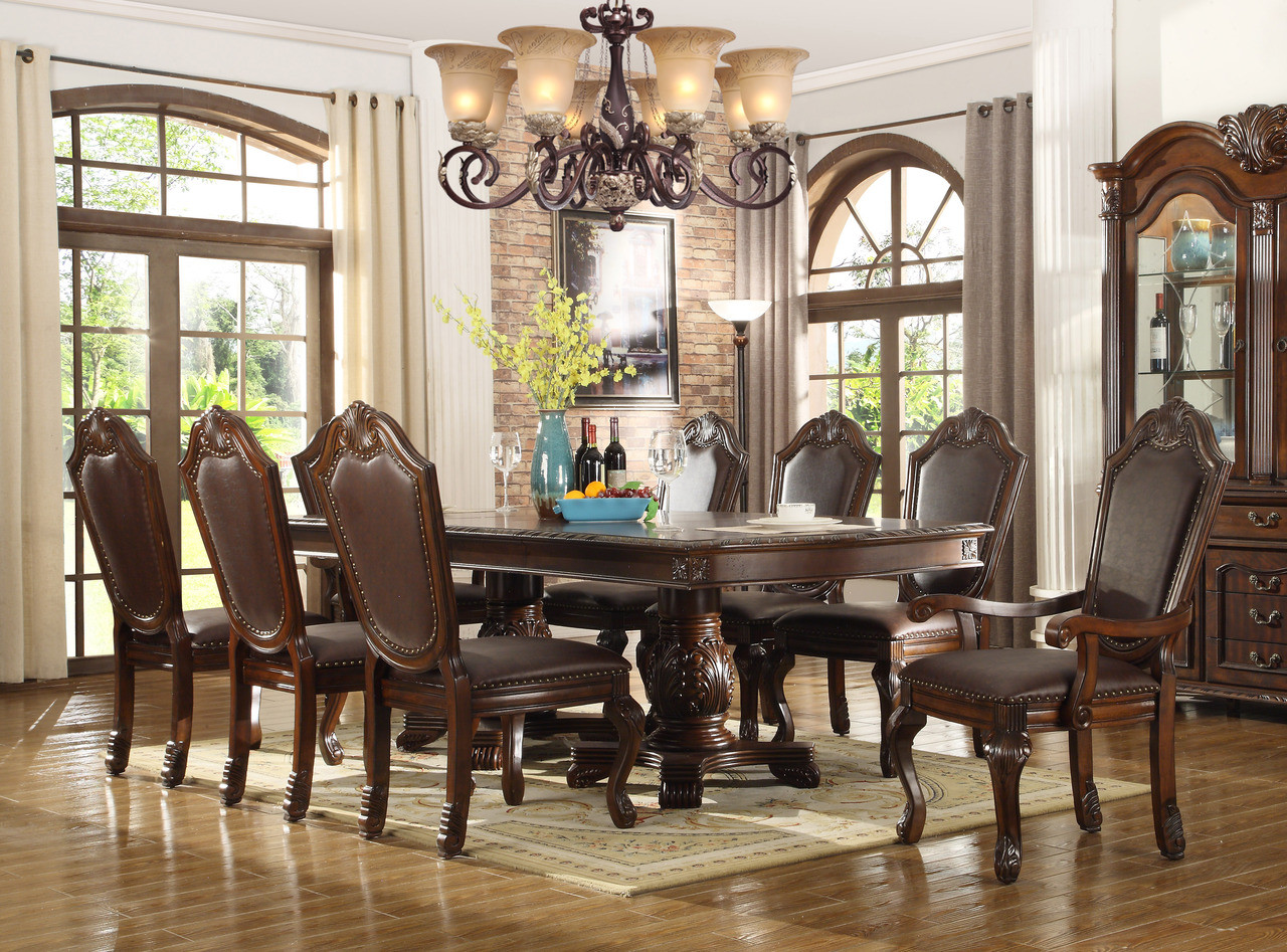 Alexandria Bay 96 Brown Cherry Extendable 9 PC Dining Table Set