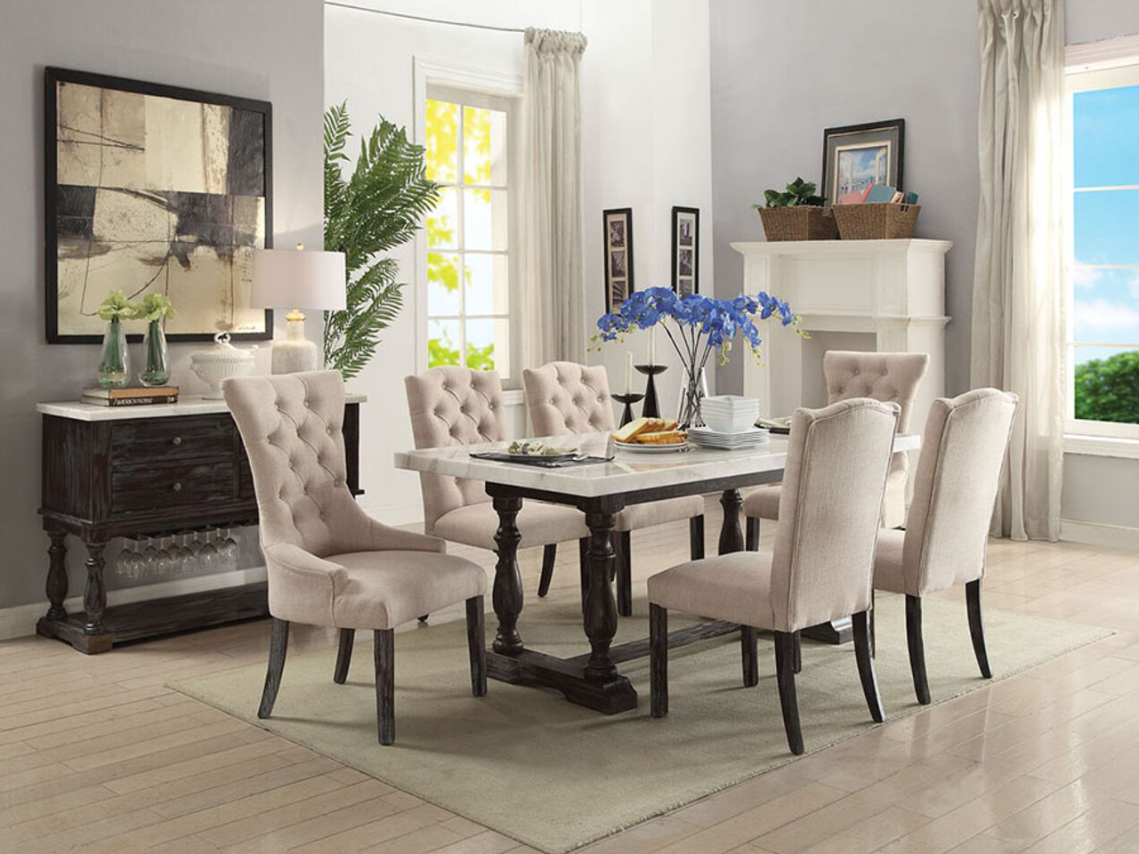 Gerardo White Marble Top Dining Table W Chairs