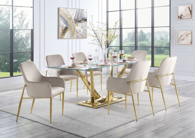 Gala Glass Mirrored Gold Dining Table for 6 People
