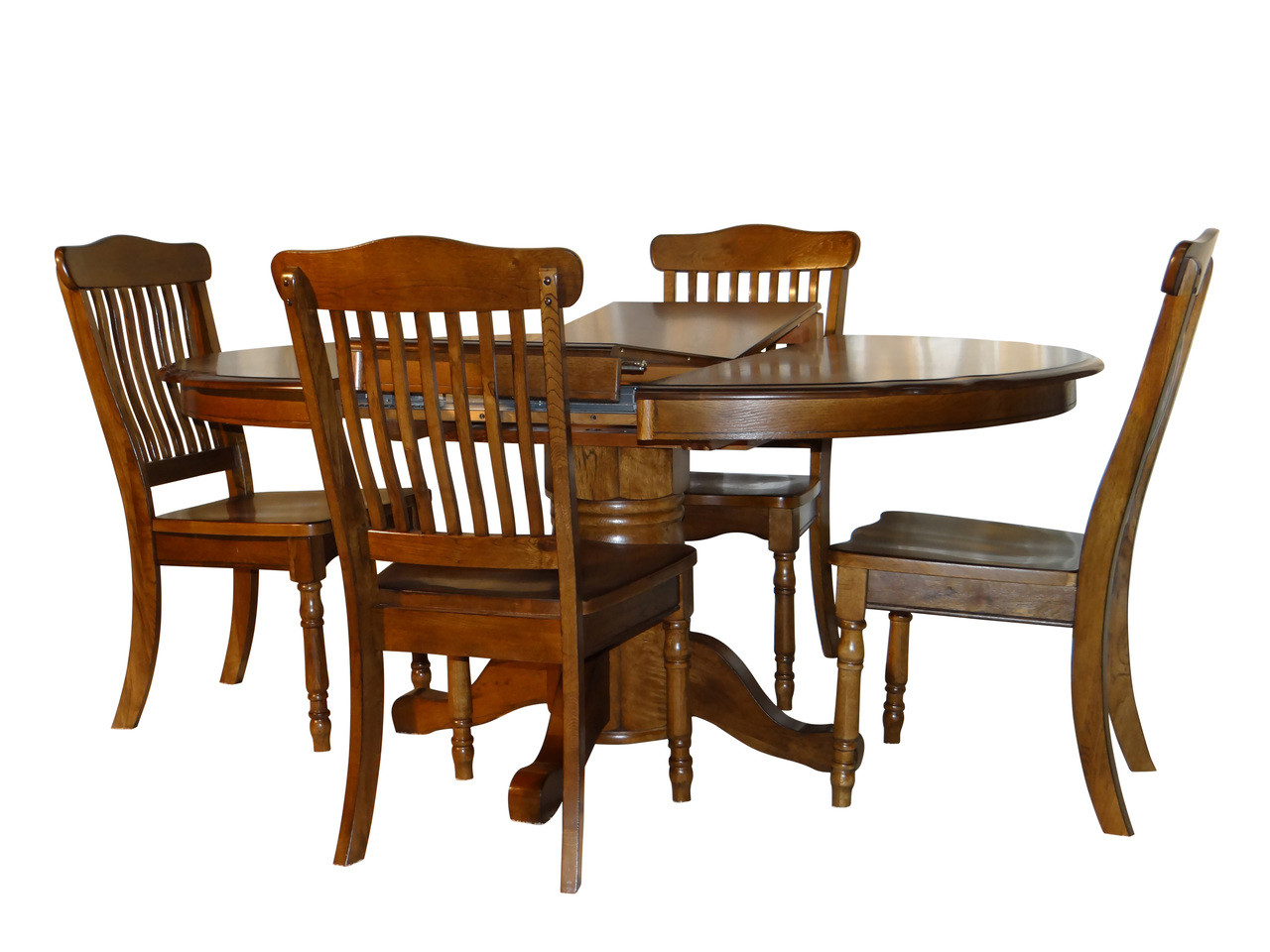 Vintage Solid Oak Oval Extending Dining Table with Chairs