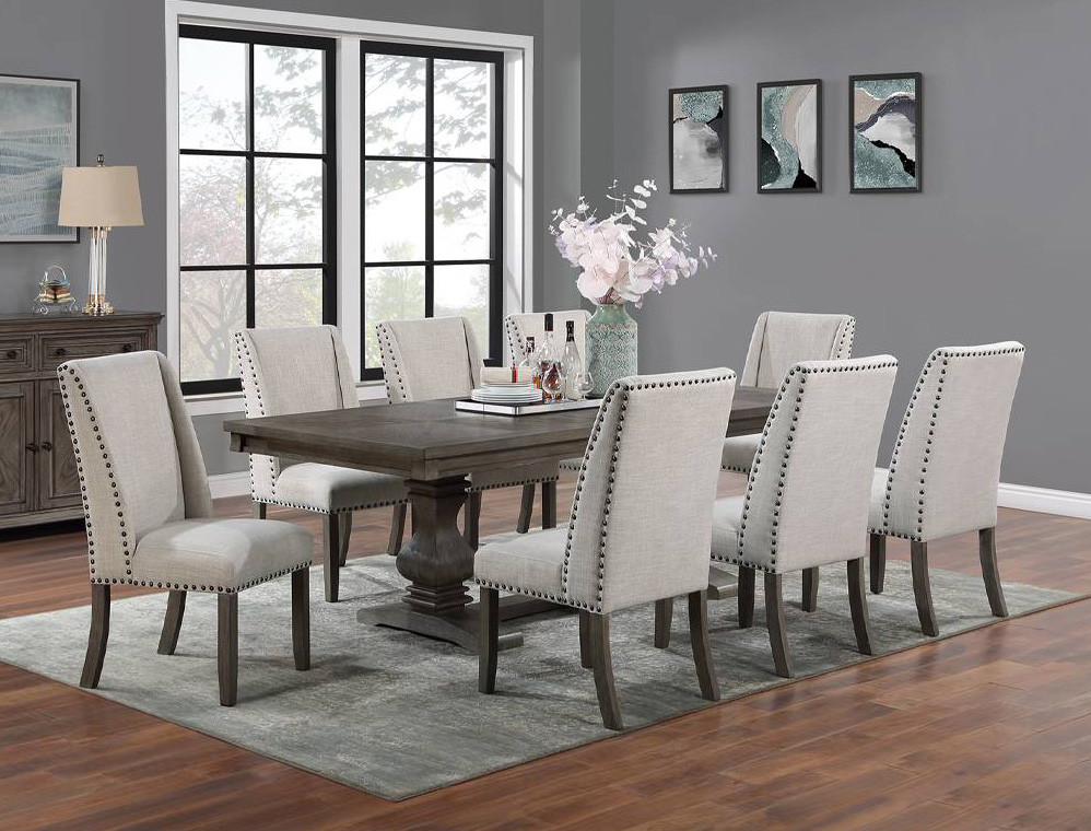Weathered Gray Oak Expandable 7 PC Dining Table Set