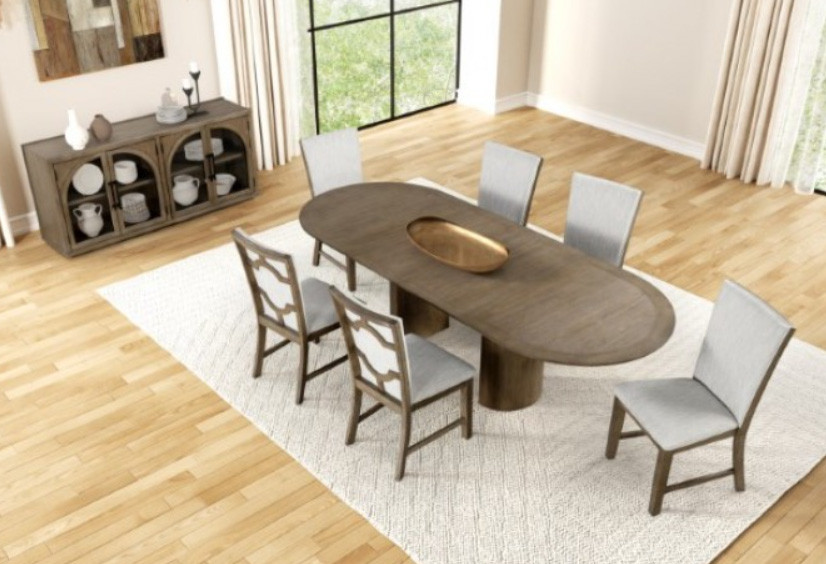 Modern Farmhouse Expandable Dining Table Set in Oak w/ Chairs