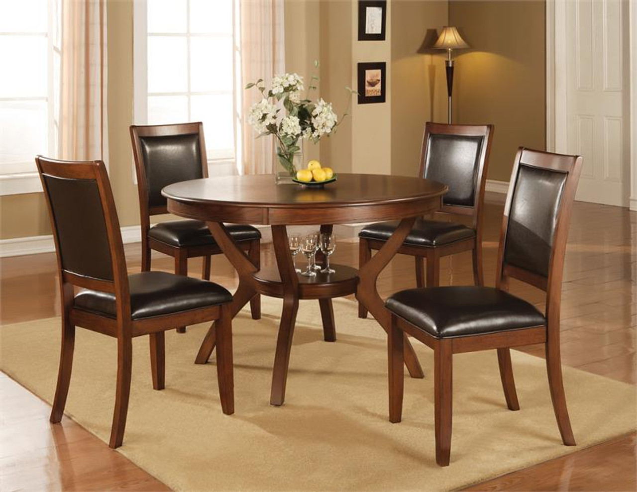 48 Crawley Round Deep Brown Dining Table W Cahirs