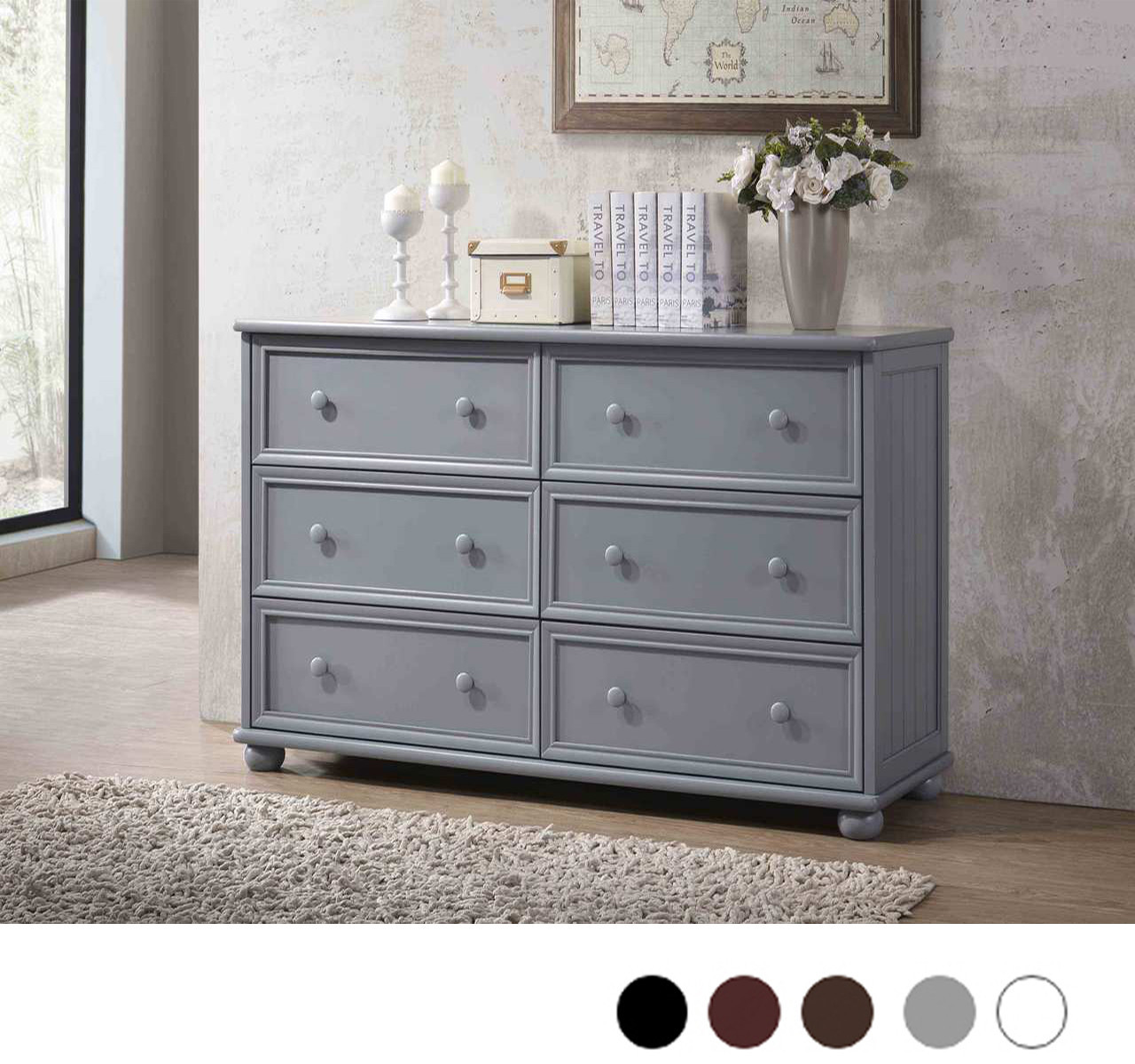 Dillon 6 Drawer Dresser (White, Gray, Blue, Black, Espresso)