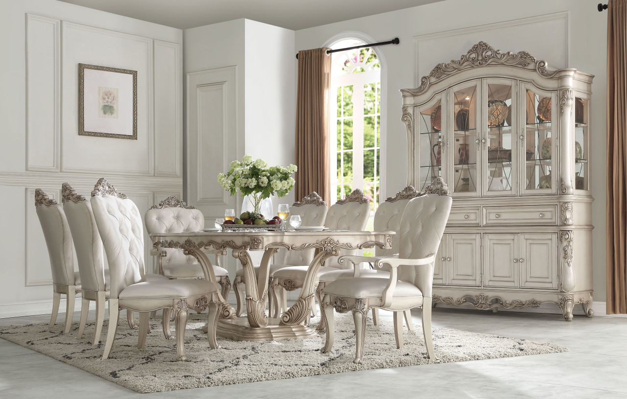 Hala Antique White Extendable Dining Table With 6 Chairs