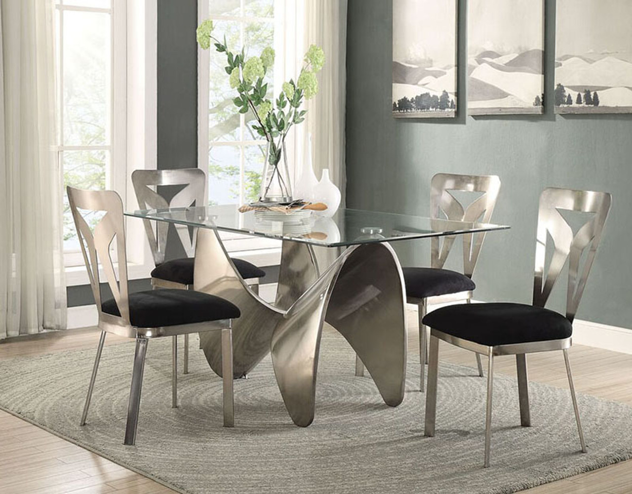 glass and silver dining table set