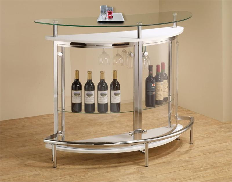 50" Curved Front White Glass Home Bar Unit