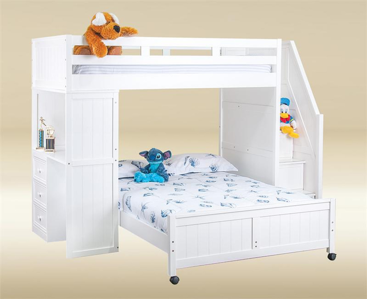 white loft bed with stairs